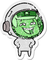 vinheta angustiada de um astronauta rindo de desenho animado png