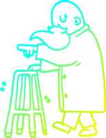 cold gradient line drawing of a cartoon old man pointing png