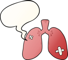 cartoon repaired lungs with speech bubble in smooth gradient style png