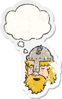 cartoon viking face with thought bubble as a distressed worn sticker png