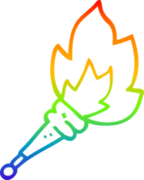 rainbow gradient line drawing of a cartoon flaming torch png