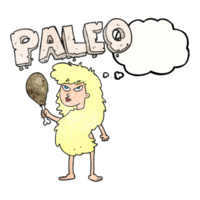 desenhado pensamento bolha texturizado desenho animado mulher em paleo dieta png