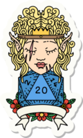 sticker of a elf barbarian character with natural twenty dice roll png