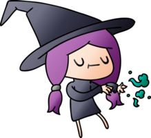 drawn gradient cartoon of cute kawaii witch png