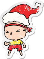 hand- getrokken Kerstmis verontrust sticker tekenfilm van kawaii jongen png