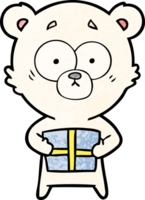 nervous polar bear cartoon with gift png