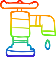 rainbow gradient line drawing of a cartoon dripping faucet png