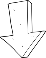 dibujado negro y blanco dibujos animados flecha señalando abajo png