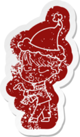 eigenzinnig tekenfilm verontrust sticker van een vrouw met ogen shut vervelend de kerstman hoed png