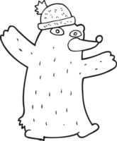 drawn black and white cartoon bear wearing hat png