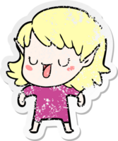 distressed sticker of a cartoon elf girl png