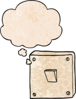 cartoon light switch with thought bubble in grunge texture style png