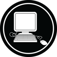 computer met muis en scherm circulaire symbool png