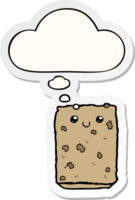 cartoon biscuit with thought bubble as a printed sticker png