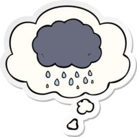 cartoon cloud raining with thought bubble as a printed sticker png