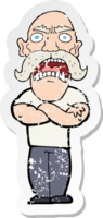 retro distressed sticker of a cartoon angry man png