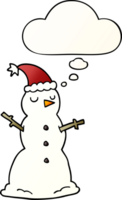 cartoon snowman with thought bubble in smooth gradient style png