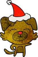 hand drawn textured cartoon of a dog pointing wearing santa hat png