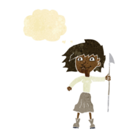 cartoon woman with spear with thought bubble png