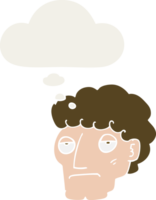 cartoon bored man with thought bubble in retro style png