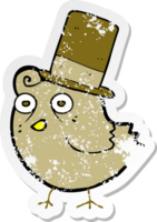 retro distressed sticker of a cartoon bird wearing hat png