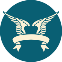 icône de style de tatouage avec la bannière d'une aile png