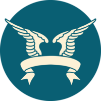 tattoo style icon with banner of a wing png