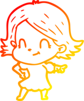 warm gradient line drawing of a cartoon friendly girl png