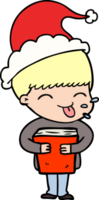 hand dragen linje teckning av en pojke bär santa hatt png