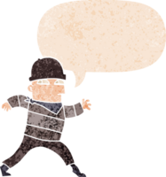 cartoon thief with speech bubble in grunge distressed retro textured style png