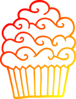 warm gradient line drawing of a cartoon vanilla cupcake png