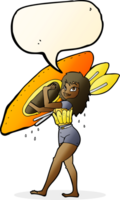 cartoon woman carrying canoe with speech bubble png