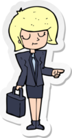 sticker of a cartoon businesswoman pointing png