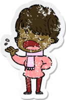 distressed sticker of a cartoon woman talking png