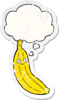 cartoon banana with thought bubble as a distressed worn sticker png