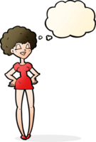 cartoon happy woman with hands on hips with thought bubble png