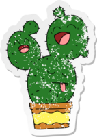 distressed sticker of a quirky hand drawn cartoon cactus png