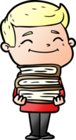 glücklicher Cartoon-Mann mit Stapel Büchern png