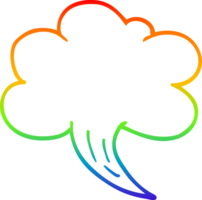 rainbow gradient line drawing of a cartoon whooshing cloud png