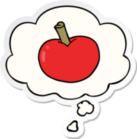 tecknad serie äpple med trodde bubbla som en tryckt klistermärke png