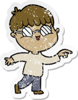 distressed sticker of a cartoon boy wearing spectacles png