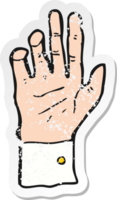 retro distressed sticker of a cartoon hand reaching png