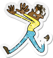 retro distressed sticker of a cartoon man running away png