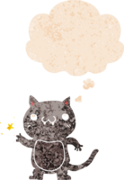 desenho animado gato coçar com pensamento bolha dentro grunge angustiado retro texturizado estilo png