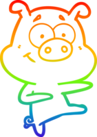 rainbow gradient line drawing of a cartoon pig pointing png