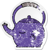 distressed sticker of a cartoon kettle png