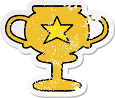 distressed sticker of a cute cartoon gold trophy png