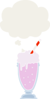 cartoon milkshake with thought bubble in retro style png