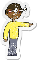 retro distressed sticker of a cartoon staring man png