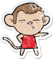 distressed sticker of a cartoon suspicious monkey png